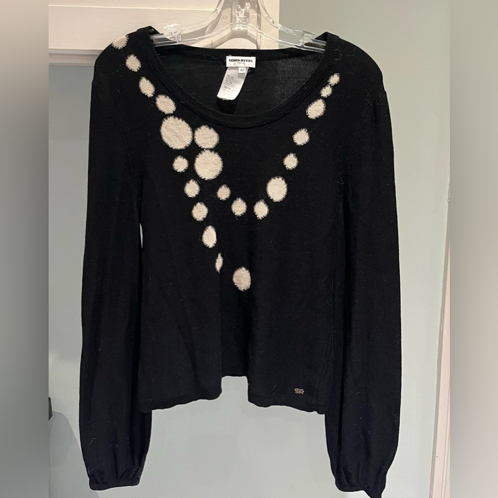 Sonia Rykiel Black and Cream Women's Cashmere wool Blend Top